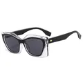 Modern square cat-eye sunglasses with black and transparent layered frame and grey lens - Black Frame Grey Lens