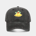 Close-up of golden Christmas bells embroidery on vintage dark grey washed cotton baseball cap - Adjustable / Christmas Bell Pattern Black