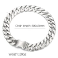 Silver-toned matte cuban chain necklace for men with bone buckle, 500x24mm stainless steel - Sandblasted (24mmx50cm)