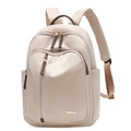 Zaino da donna in tessuto Oxford beige con finiture marroni e tasche con zip - Piccolo / Cachi