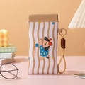 Mini dog pattern stripe storage bag for glasses with automatic closure and wrist strap - Khaki Striped Dog