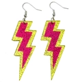 Orecchini a fulmine in acrilico glitterato rosa e giallo neon con ganci in argento - Rosa e Giallo Glitter Fulmine