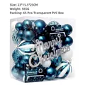 65-delige kerstballenset in blauw en wit met Merry Christmas bordje in PVC doos - Nachtblauw