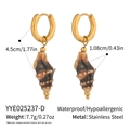 Detail view of waterproof stainless steel conch shell earrings with measurements and weight - Brown Pattern Conch (YYE025237-D)