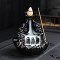 Lotus leaf ceramic backflow incense burner in black finish with flowing smoke waterfall - Lucky Lotus