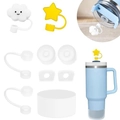 Silicone accessory set with white cloud and star straw covers for water bottles - White Cloud & Star Seal Set
