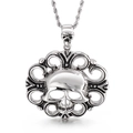 Retro silver pirate skull pendant with intricate hollow pattern on twist chain - Hollow Pattern Skull Style (KP35341-D)