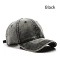 Vintage washed black denim baseball cap with adjustable strap and curved brim - Black