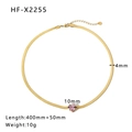 Gold-plated flat snake chain necklace with pink heart-shaped crystal pendant - 4mm Snake Chain With 10mm Pink Heart Zirconia Gold Style (HF-X2255-G)
