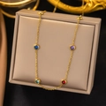 Elegant 18K gold-plated delicate chain bracelet with colorful round gemstones - Colorful Necklace / Gold