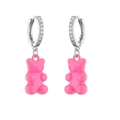 Orecchini a forma di orsetto rosa con zirconi cubici su cerchi argentati - Argento Fucsia