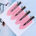Pink glitter seamless duckbill hair clips set on white card for girls hair styling - Crystal Pink
