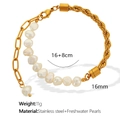 Bracelet doré en acier inoxydable avec chaîne torsadée et perles d'eau douce, 16+8cm - Bracelet en Or avec Perle d'Eau Douce SL41
