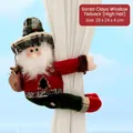 Santa Claus curtain tie-back with green plaid hat and festive ornaments for home decor - High Hat Santa Claus