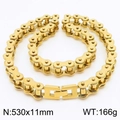 Golden stainless steel bicycle chain bracelet for men, length 530mm and weight 166g - 530x11mm / Gold Necklace(KN235356-K)