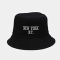 Detail of New York N.Y. white embroidery on a premium black cotton bucket hat - M (56-58cm) / Black