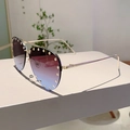 Pilot style sunglasses with purple gradient lenses and gold rivets on a metal frame - Gold Frame Purple to Grey Gradient Lens