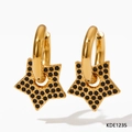 Gold star hoop earrings featuring black zircon pave setting and minimalist design - Gold Base Black Rhinestone Style (KDE1235)