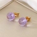 Macro shot of faceted purple crystal stud earring with gold metal base and sparkling facets - 10mm / Gold Base Purple Faceted Crystal (KE116382-K)