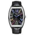 Orologio al quarzo tonneau con numeri colorati, quadrante nero e cinturino in pelle - Cassa Argento Quadrante Nero Numeri Colorati