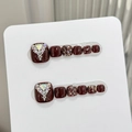Uñas postizas para pies color burdeos hechas a mano con cristales y purpurina - Borgoña Profundo (B73) / S