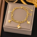 Gold Double Layer Butterfly Charm Bracelet