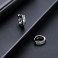 Pendientes de aro negros para hombre y mujer con doble fila de diamantes de imitación micro - Circonia Blanca Negra