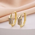 Elegant gold plated square hoop earrings with cubic zirconia stones on silk background - Geometric Square Full Stone