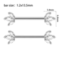 Silver stainless steel nipple bar with clear marquise zircon flower ends, 1.2x13.5mm size - Style 3-Three-Petal Flower