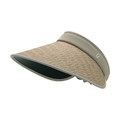 Khaki wide brim straw visor hat for women with minimalist silver metal logo detail - Adjustable / Khaki