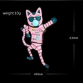 Detail showing pink dabbing cat enamel pin with dimensions 63mm by 40mm and 10g weight - Pink Trendy Cat (XH-01-8)