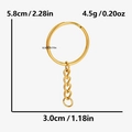 Technical size chart for 18K gold plated stainless steel keychain with detailed dimensions - Gold