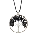 Macro view of silver wire-wrapped tree of life pendant with black natural stones - Black Crystal