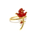 Elegant gold napkin ring featuring a red enamel rose with sparkling red rhinestones - Style 15-Gold Rose with Red Rhinestones