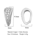 Silver copper cubic zirconia pendant clasp connector for jewelry making 9.5x4x6mm - VB579-1 Silver