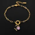 Luxe 14K goud vergulde roestvrijstalen letter L armband met roze edelsteen bedel - Letter S
