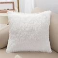 Soft white long plush square cushion cover on beige sofa for home decor - 40*40cm-Pillowcase / Bleached White