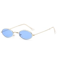 Retro small oval sunglasses with thin gold metal frame and blue ocean lenses - Gold Frame Blue Lenses