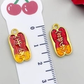 Golden Ping'an and Xile pendant charms with red enamel inlay and measurement ruler - Double-Sided Safety Joy Red-Yellow Gradient