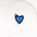 Colgante de corazón en esmalte azul con borde dorado para creación de joyería DIY - Negro + Azul Real + Azul Claro