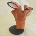 Handcrafted wooden deer head glasses stand in reddish-brown finish with round black base - Brown Rabbit