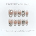 Pink cat eye press-on nails with silver glitter gradient and 3D rhinestones - Extra Small (XS) / 96-Short Trapezoid Cat Eye (96)