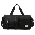 Large black nylon travel sports bag with a dedicated shoe compartment and shoulder strap - Black