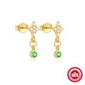 S925 sterling silver gold earrings with white zircon diamond and emerald green gemstone - 925 Silver / Green Gemstone Rhombus Style (Gold#4)