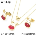 Golden Christmas jewelry set with red nose reindeer necklace and stud earrings - Reindeer Jewelry Set (KS224045-GC)