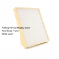 Vertical pine wood folding jewelry display stand with white linen panels for earrings and rings - Hemp Fabric / 60 Slots / White
