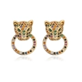Luxurious 18K gold plated leopard head earrings with multicolor micro-set crystals - Gold/Multicolor