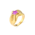Chunky 18K gold plated stainless steel ring with a raised purple star inlay - US 8 / Purple