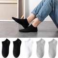 Set of men's low-cut cotton sports socks in black, white, and grey solid colors - One Size(35-44) / Black White Gray Boat Socks (Assorted)