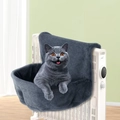 Hanging radiator cat hammock bed in dark grey plush fabric for warm winter comfort - Round Hanging Bed Rabbit Fur Dark Grey